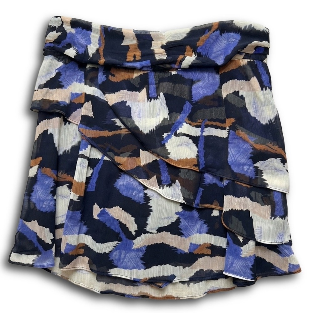 Nine West Womens Blue Abstract Print Tiered Ruffle Mini Skirt Size L